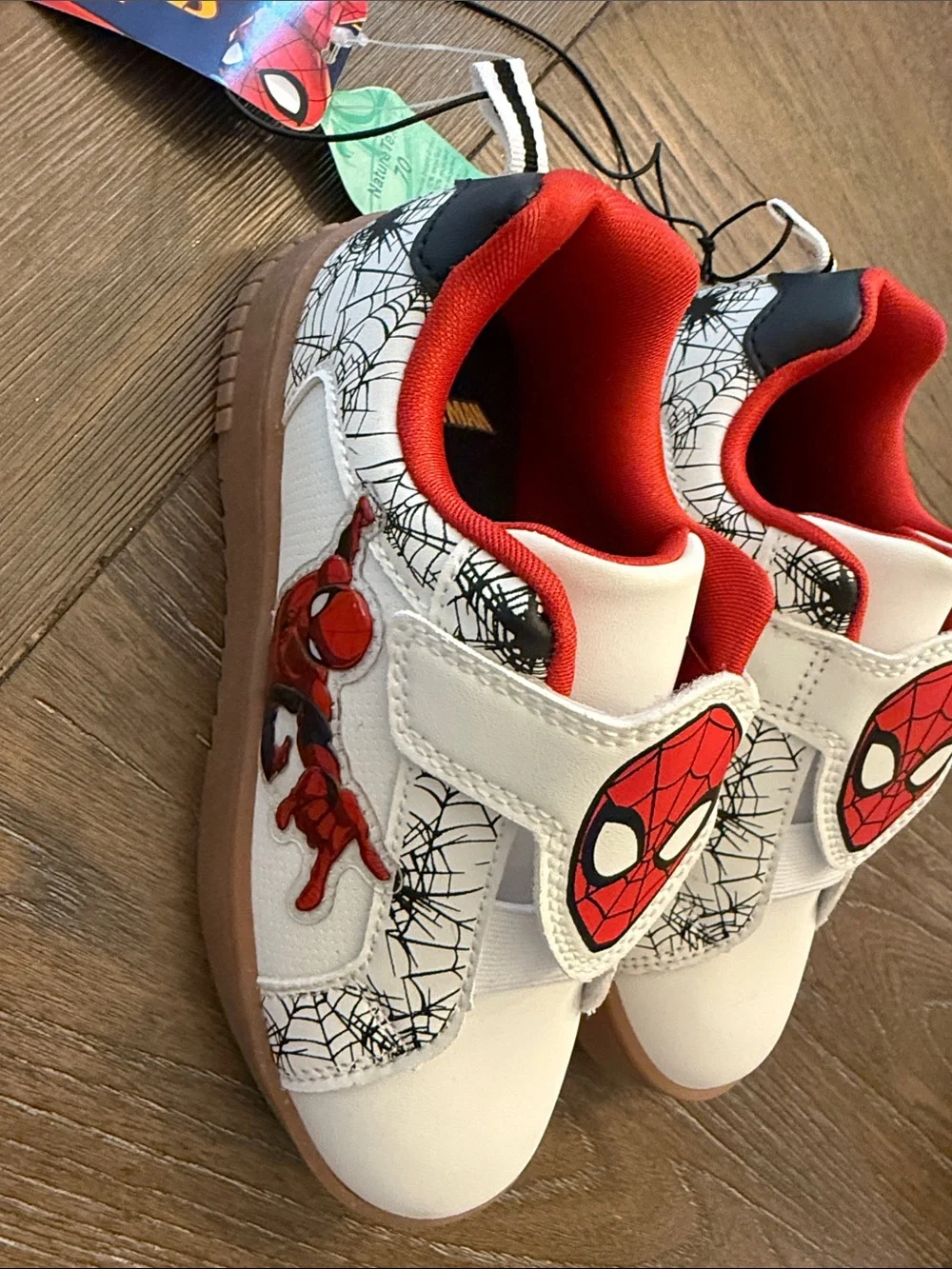 Spiderman Kids White and Red Velcro Sneakers with Spider Logo Size 13 NWT